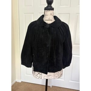 LAL Live A Little Black Suede Leather Jacket Peter Pan Collar Cropped Swing S